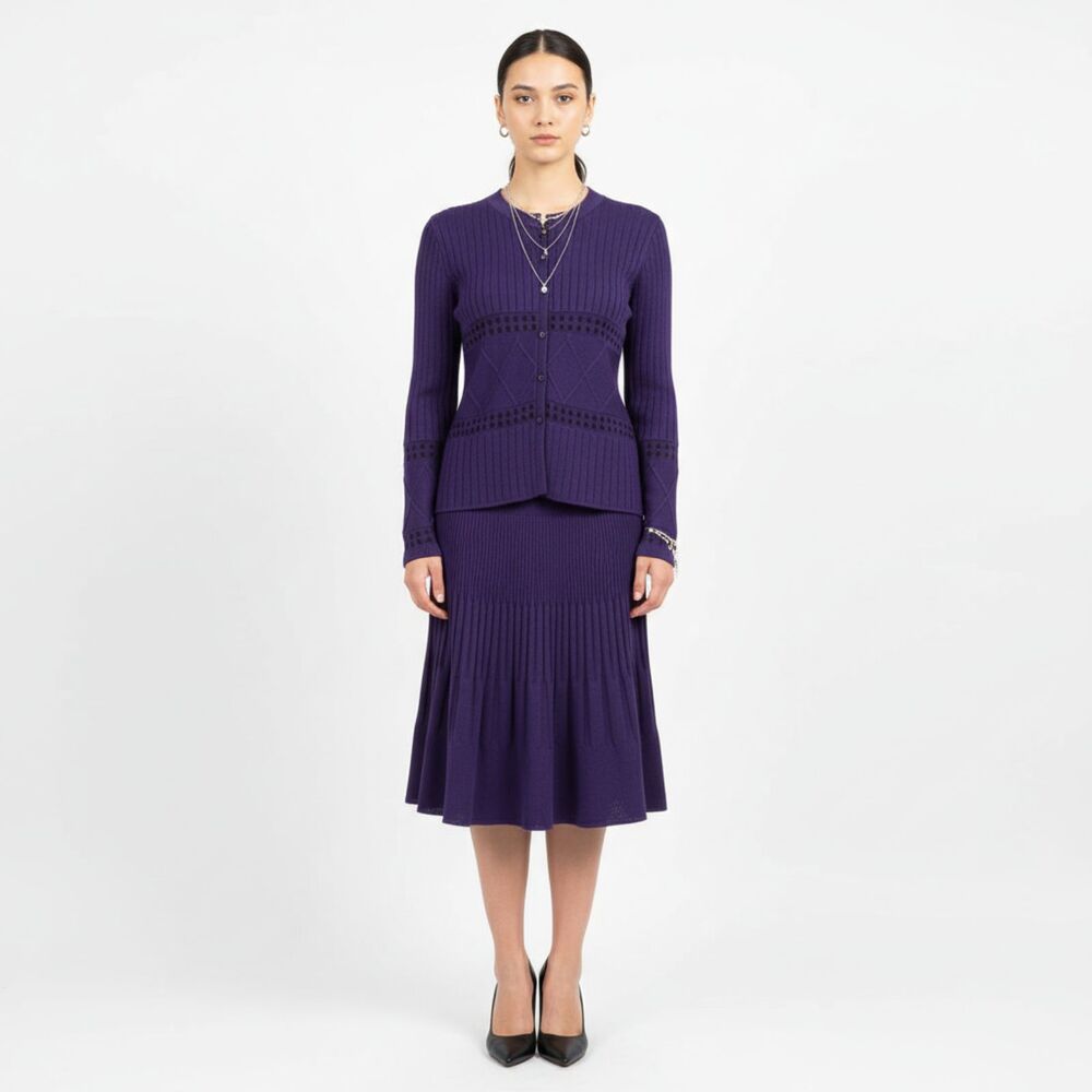 San Remo Purple Knit Sweater & Pleated Skirt Set S